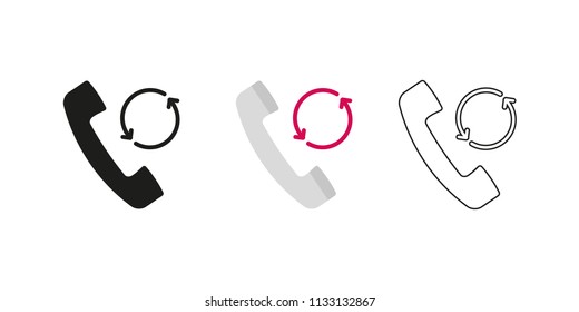 Retro telephone receiver. Three different styles: black, color and outline. Handset symbol. Backup sign. Vector illustration, flat design
