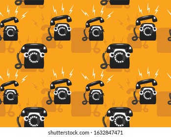 Retro Telephone Ringing Cartoon Vector Seamless Background Wallpaper-01
