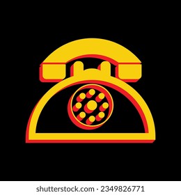 Retro telephone sign. 3D Extruded Yellow Icon with Red Sides a Black background. Illustration.