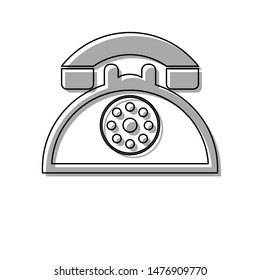 Retro telephone sign. Black line icon with gray shifted flat filled icon on white background. Illustration.
