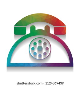 Retro telephone sign. Vector. Colorful icon with bright texture of mosaic with soft shadow on white background. Isolated.