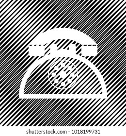 Retro telephone sign. Vector. Icon. Hole in moire background.