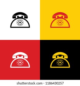 Retro telephone sign. Vector. Icons of german flag on corresponding colors as background.