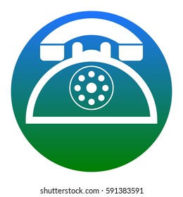 Retro telephone sign. Vector. White icon in bluish circle on white background. Isolated.