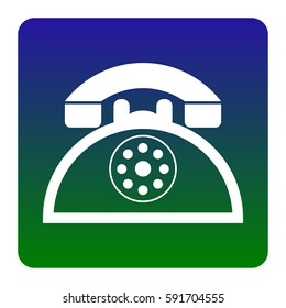 Retro telephone sign. Vector. White icon at green-blue gradient square with rounded corners on white background. Isolated.