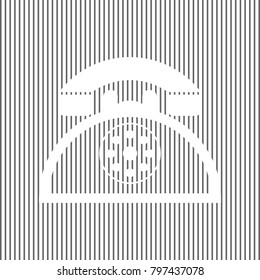 Retro telephone sign. Vector. White icon on grayish striped background. Optical illusion.