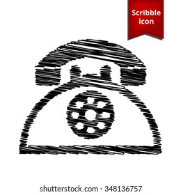 Retro telephone web icon with pen effect. Scribble icon for you design.