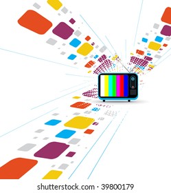 retro television with abstract mosaic vector rainbow composition