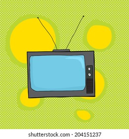 Retro television with antenna cartoon over green