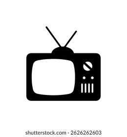 Televisão Retrô com botão de antena e mostrador - ícone preto