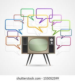Retro television with colorful speech bubble - Vector illustration