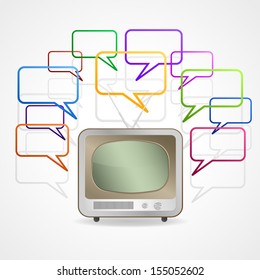 Retro television with colorful speech bubble - Vector illustration