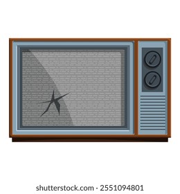 Televisión retro con pantalla agrietada que muestra ruido estático, que representa tecnología obsoleta o interrupción de la transmisión