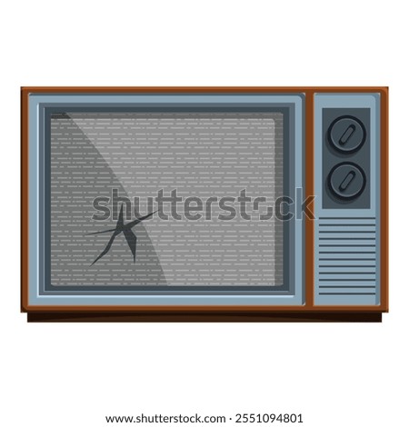 Retro television with cracked screen displaying static noise, representing obsolete technology or broadcasting disruption