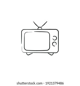 Retro television drawing in brush-drawn style. Vector