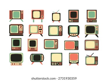 Conjunto de ícones de elemento de televisão retrô
