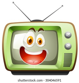 Retro television with face illustration