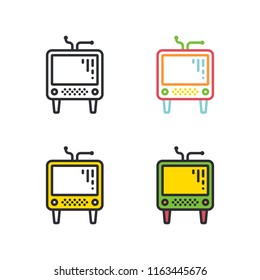 Retro television flat simple line icons set.