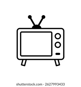Retro Television Icon. Flat Vector Symbol of Vintage TV for Media and Technology.