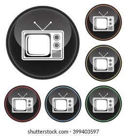 Retro Television Icon Glossy Button Icon Set in With Various Color Highlights