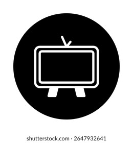 Ícone retrô da televisão em design minimalista preto e branco representando a mídia de transmissão da era da tecnologia antiga