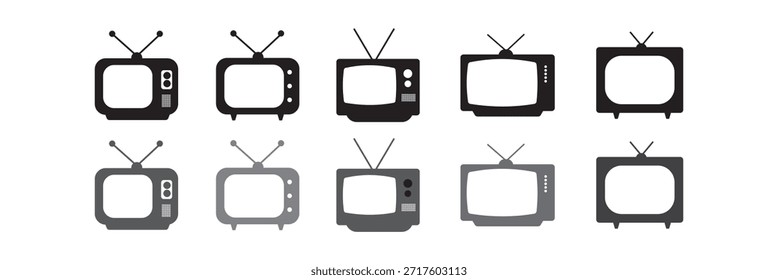 Vektorgrafik des Retro-Fernsehsymbolsatzes. Sammlung von alten TV-Ikone Silhouetten, Retro, Vintage TV, Klassik, Antikes TV, Altes Fernsehen, Vektorgrafik. Retro-Elektronik, Vintage-Bildschirm