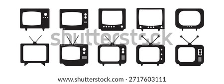 Retro Television Icon Set Vector  Illustration. Collection of old tv icon silhouettes, Retro, Vintage TV, Classic, Antique TV, Old Television, Vector Illustration. Retro Electronics, Vintage Screen