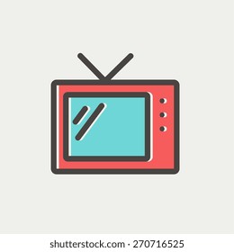 Retro television icon thin line for web and mobile, modern minimalistic flat design. Vector icon with dark grey outline and offset colour on light grey background.