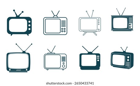 Ícones de televisão retrô definir televisores vintage transmitindo elementos de design de antena