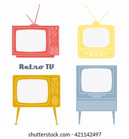 Retro Television Icons. Vector illustration color retro tv set isolated on white background. Flat Design