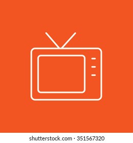 Retro television line icon for web, mobile and infographics. Vector white icon isolated on red background.