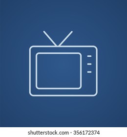 Retro television line icon for web, mobile and infographics. Vector light blue icon isolated on blue background.