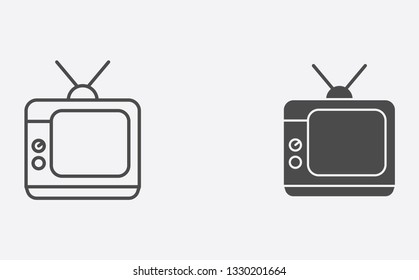 Retro television outline and filled vector icon sign symbol