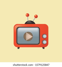 Retro Television with play button, Tv vector illustration, isolated on background