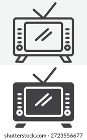 Pantalla de televisión retro conjunto de iconos de estilo diferente. Línea, contorno y símbolo de Vector de icono sólido y símbolo. Icono de Vector de trazo editable para una visualización clásica.