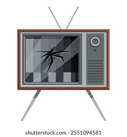 Televisor retro con pantalla rota que muestra las barras de señal de prueba, lo que sugiere obsolescencia o mal funcionamiento