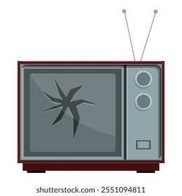 Televisor retro con pantalla rota y antena de oreja de conejo, que simboliza tecnología obsoleta o interrupción de la información