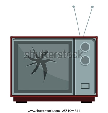 Retro television set with broken screen and rabbit ear antenna, symbolizing obsolete technology or information disruption