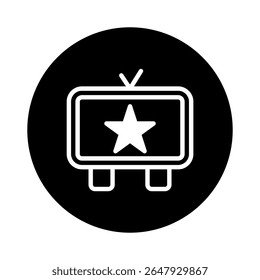 Retro television set featuring a prominent star emblem, set against a striking black circle background for design appeal