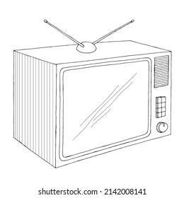 Retro television set graphic black white sketch isolated illustration vector