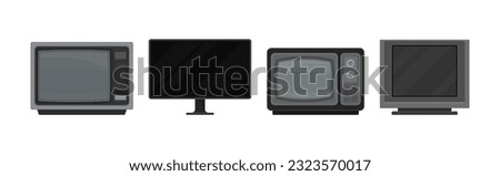 Retro Television Set or Television Receiver with Display for Viewing and Hearing Television Broadcasting Vector Set