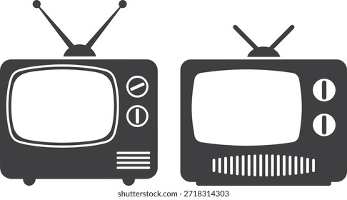 Retro television set vector icon vintage tv screen silhouette