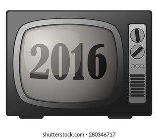 Retro Television Set with the year 2016 projected on Screen, Vector Illustration. 