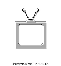Retro television sign. Black line icon with gray shifted flat filled icon on white background. Illustration. svg