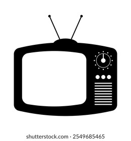 Retro Television Silhouette Vector. This vector graphic represents the silhouette of a vintage television set with a classic design.