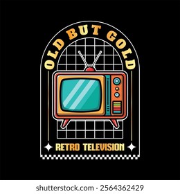 retro television t-shirt vector design with text "old but gold". streetwear and Urban style on black background