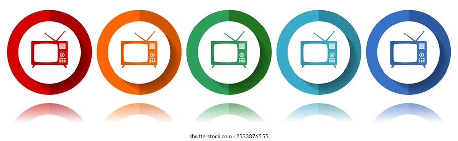 Video Iconos retro del vector de la televisión, de la televisión y de la pantalla, sistema plano del icono para el diseño del logotipo, diseño web y aplicaciones móviles, colección colorida del Botón del Web en eps 10