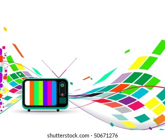  Retro television with wave mosaic wave background, vector illustration