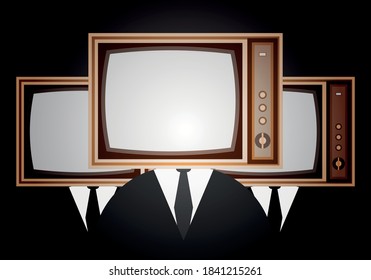Retro televisions in black suit.