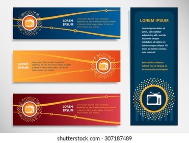 Retro televisor on modern abstract flyer, banner, brochure design template. Collection for Business 